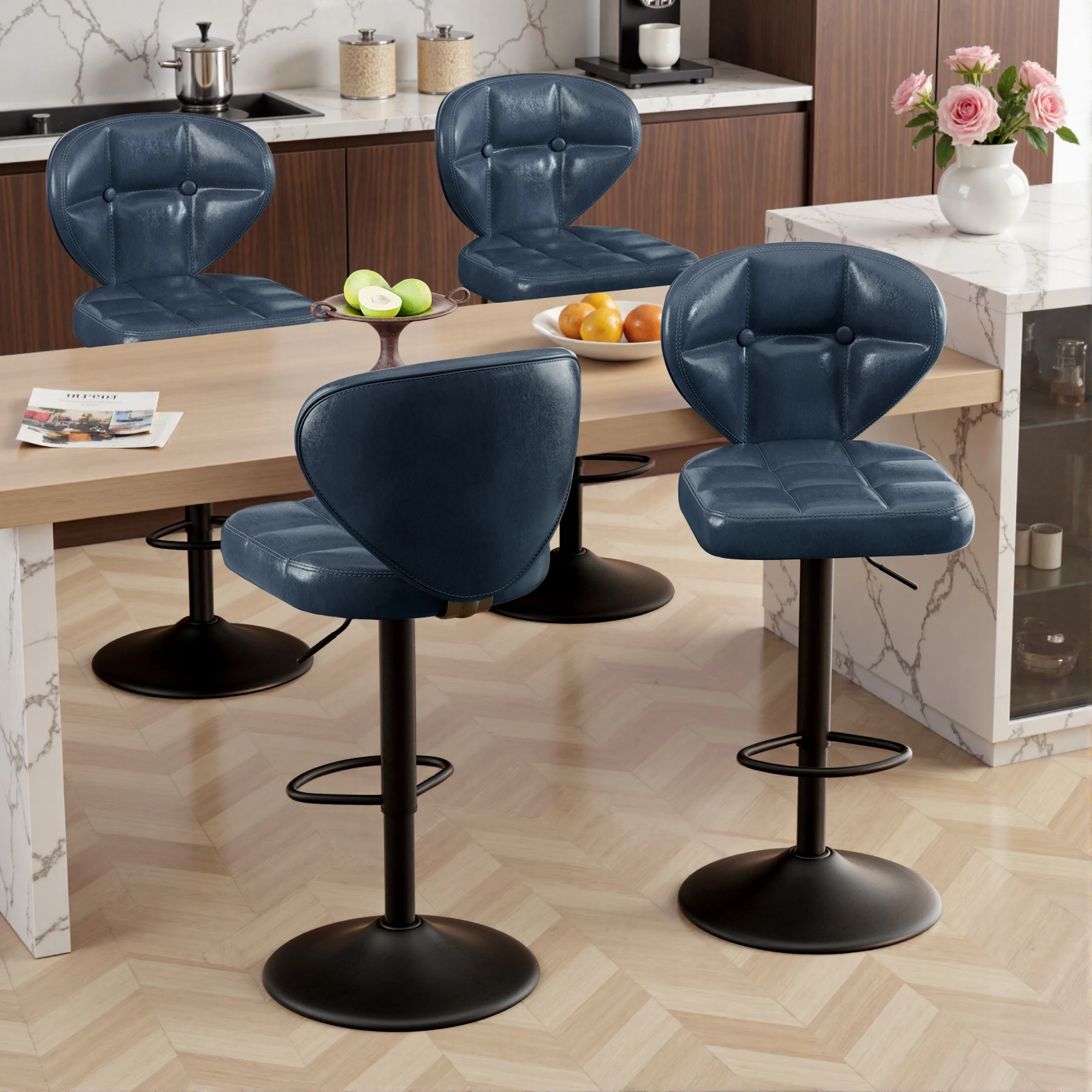 Swivel Bar Stools Set of 2, Adjustable Pu Leather Barstools，Counter Height Bar Stools With Back And Footrest, Heavy Duty 200kg