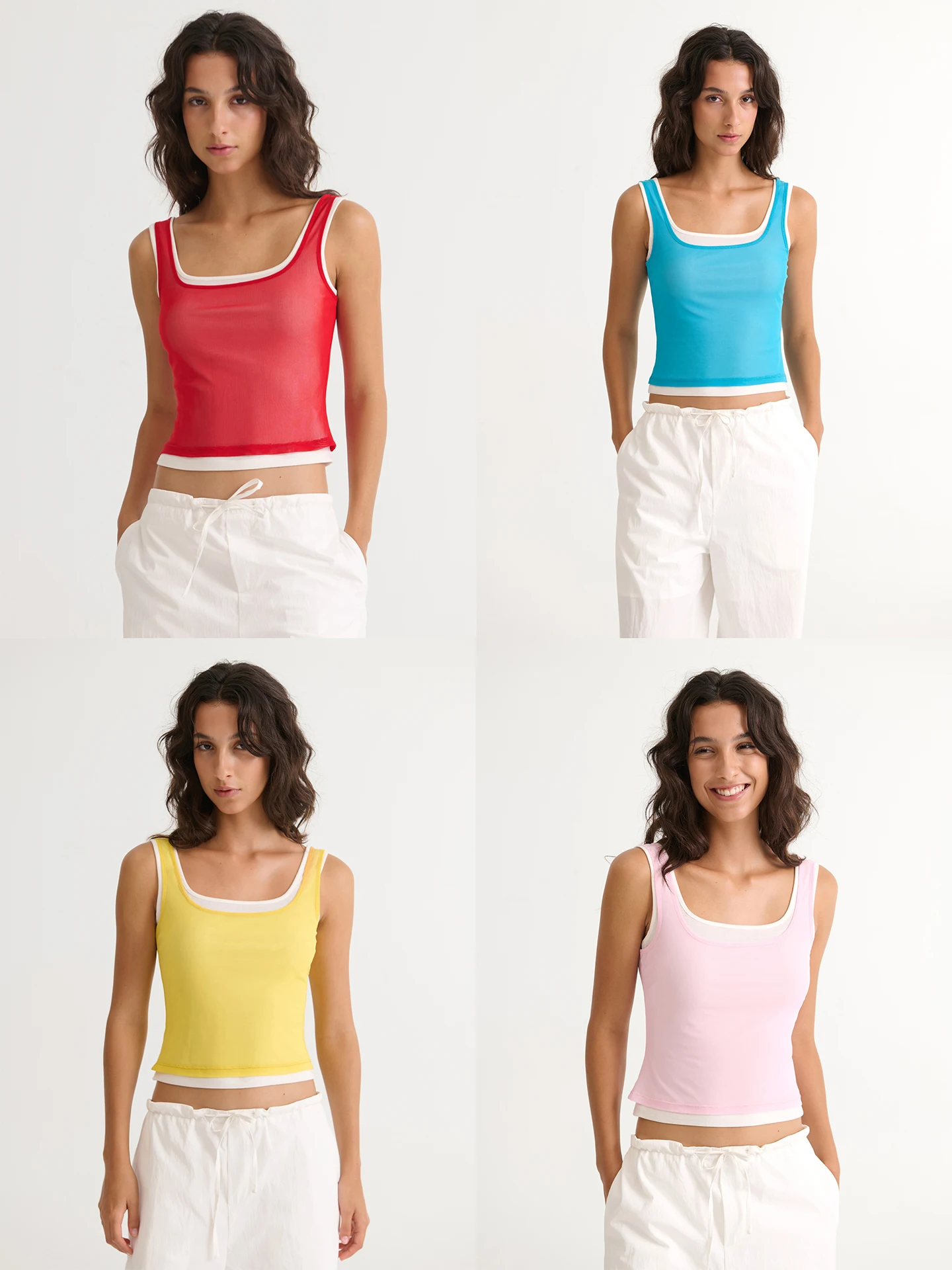 Dozzease Summer Dopaamine Layered True Two-Piece Vest Breathable Slim Fit Elastic Strap Vest Top in Four Colors Women's Fashion