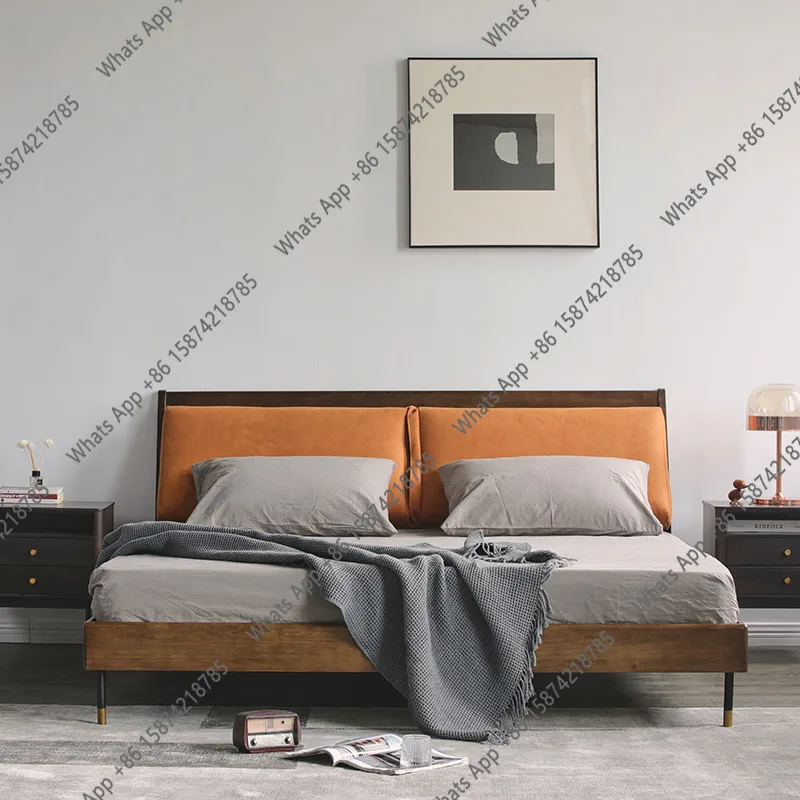 B Nordic Italian Double Solid Wood Bed Medium Ancient 1.5 Meters 1.8 Meters Technology Cloth Master Bedroom Fabric Soft Bed Mini