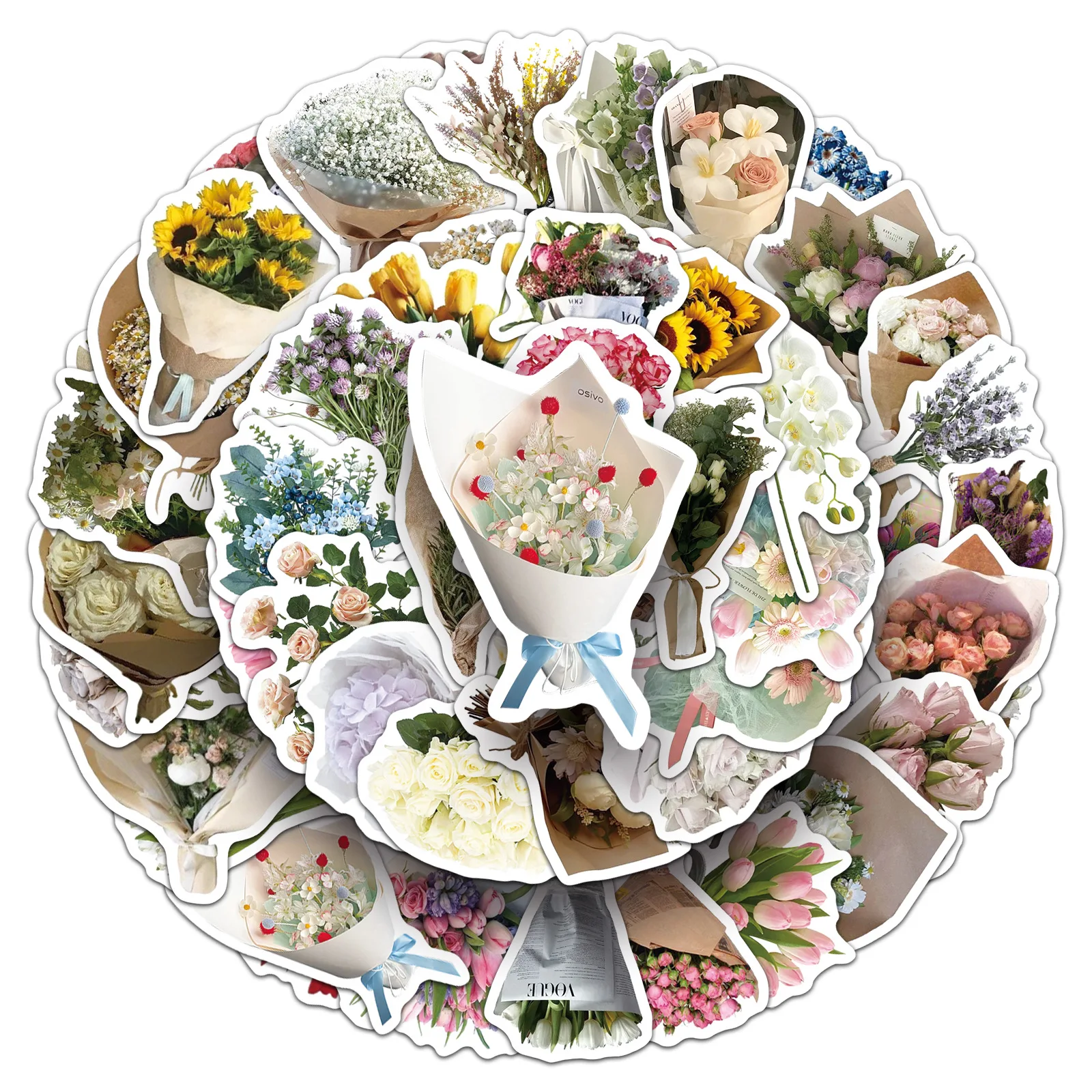 50PCS Romantische Bouquet Cartoon Aufkleber INS Stil Dekoration Retro Blumen Aufkleber DIY Kühlschrank Laptop Gitarre Auto Fahrrad Kinder Spielzeug