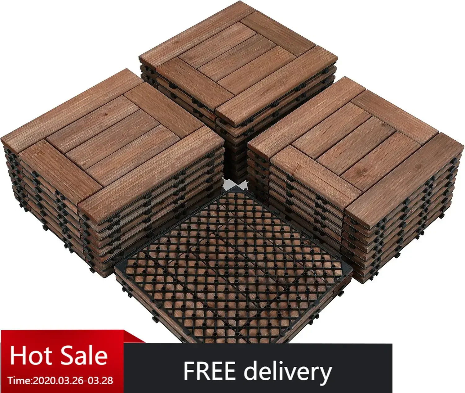 27PCS Patio Deck Tiles Interlocking Wood Composite Decking Floor Tiles 12 x 12in Brown for Patio Garden Deck Poolside