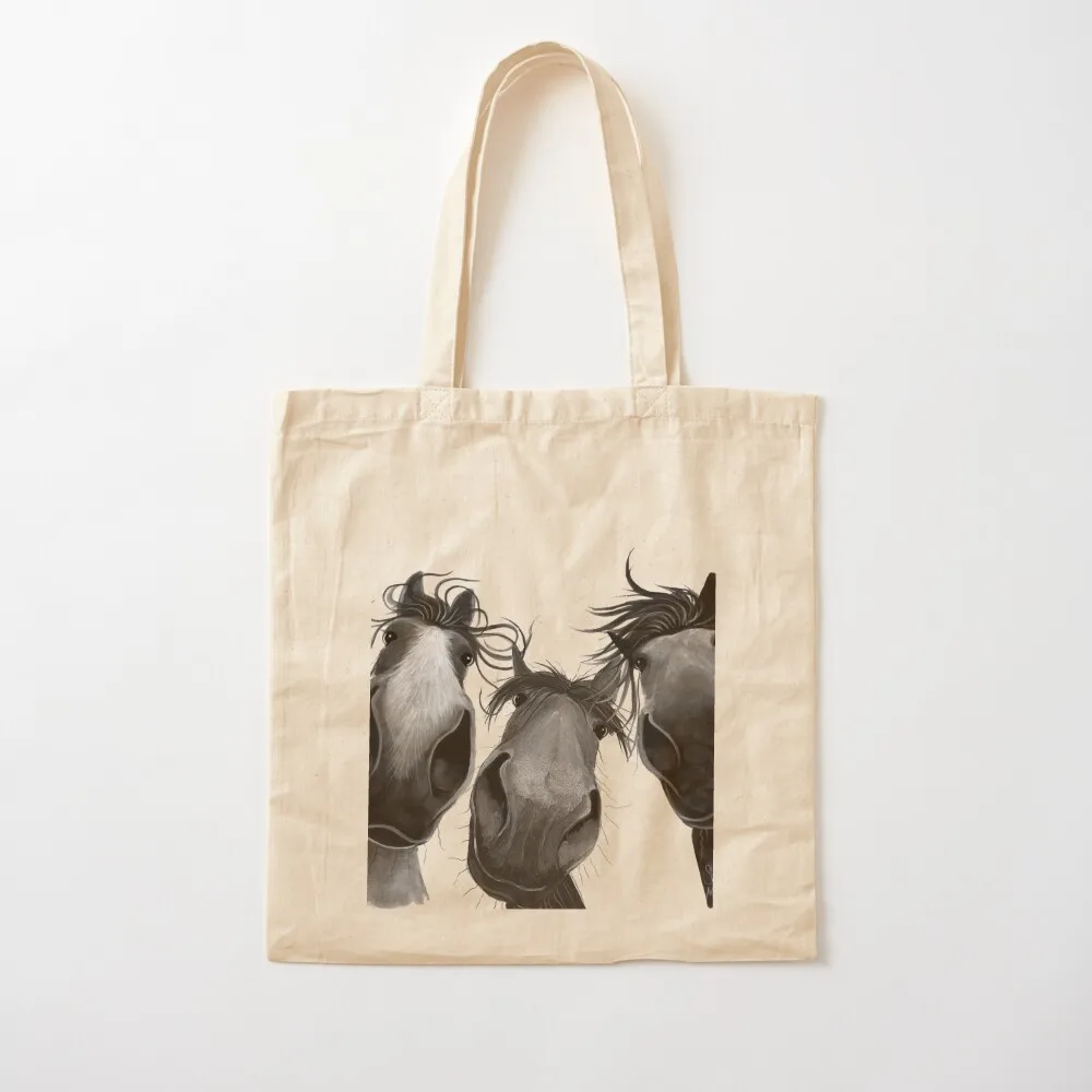 HaPPY HoRSe PRiNT ' WHo LeFT THe GaTe OPeN B&W ? ' BY SHiRLeY MacARTHuR Tote Bag