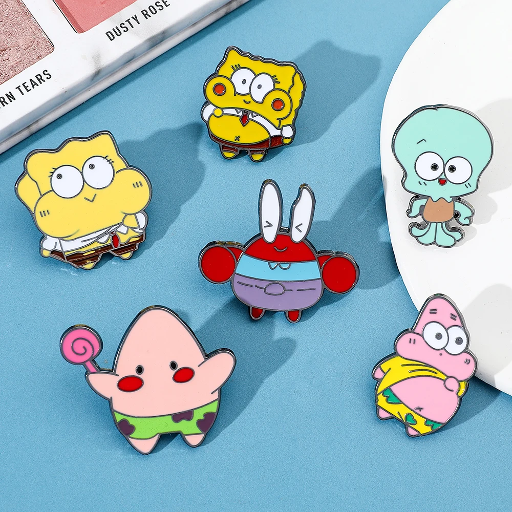 Cartoon Anime SpongeBob SquarePants Enamel Pins Metal Brooch Badge Fashion Jewellery Clothes Hat Backpack Accessory Gifts