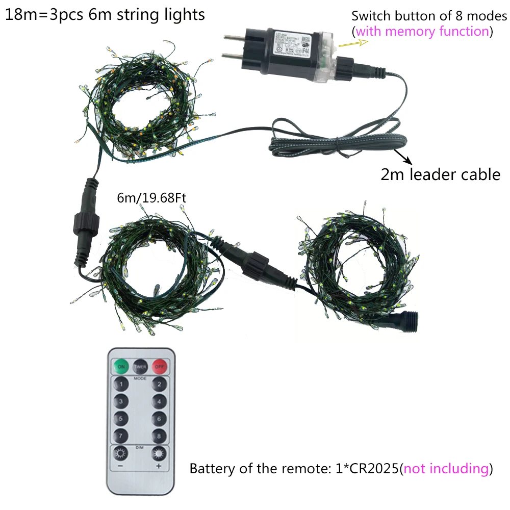 6M-48M LED Fairy Lights Cluster Firecracker String Holiday Wreath Terrace Home Birthday Christmas Tree Decorative Lamp
