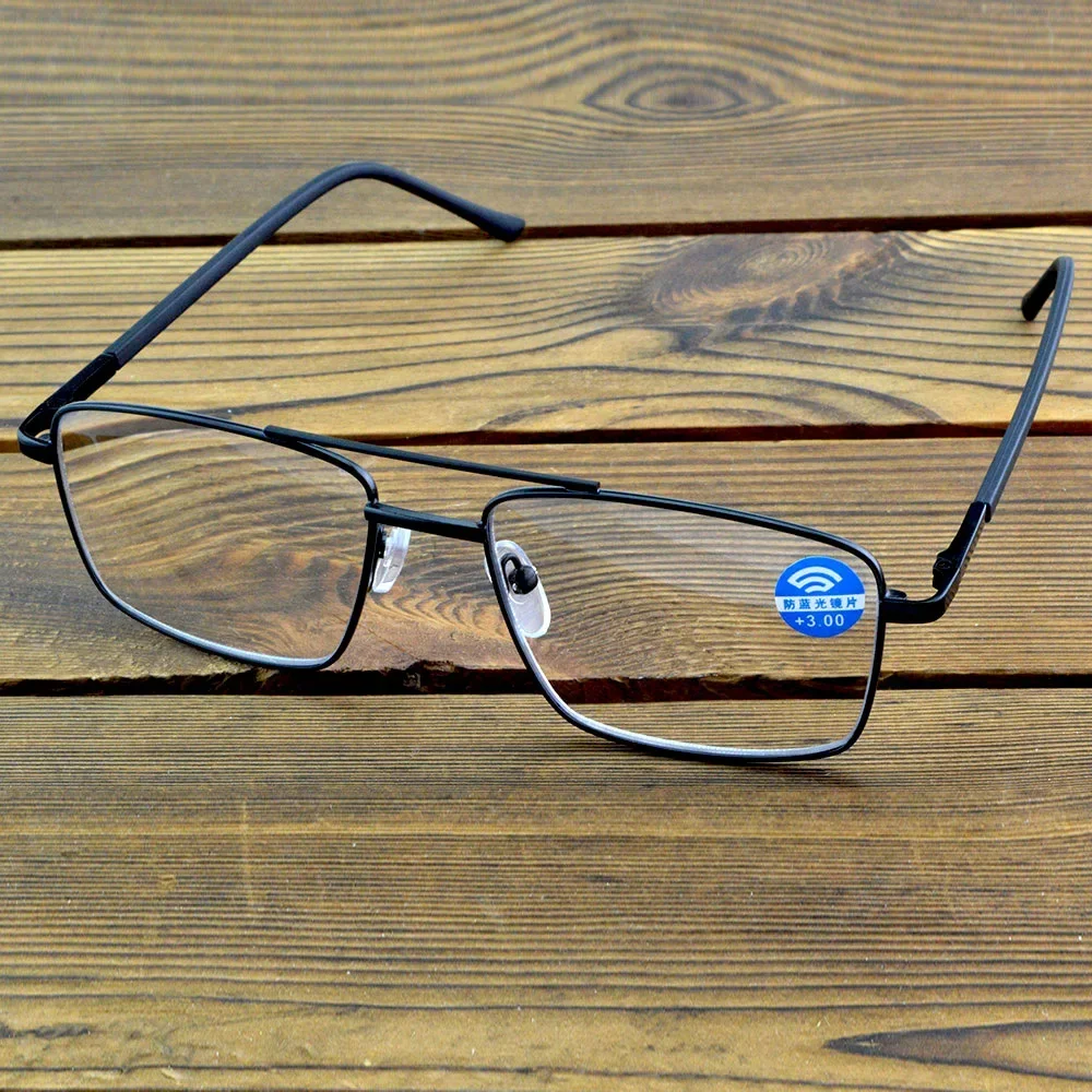 Black Rectangular Metal Reading Glasses Men Anti Blue Light with Rubber Tips and Clear Lenses Reading Glasses Women +0.75 to +
