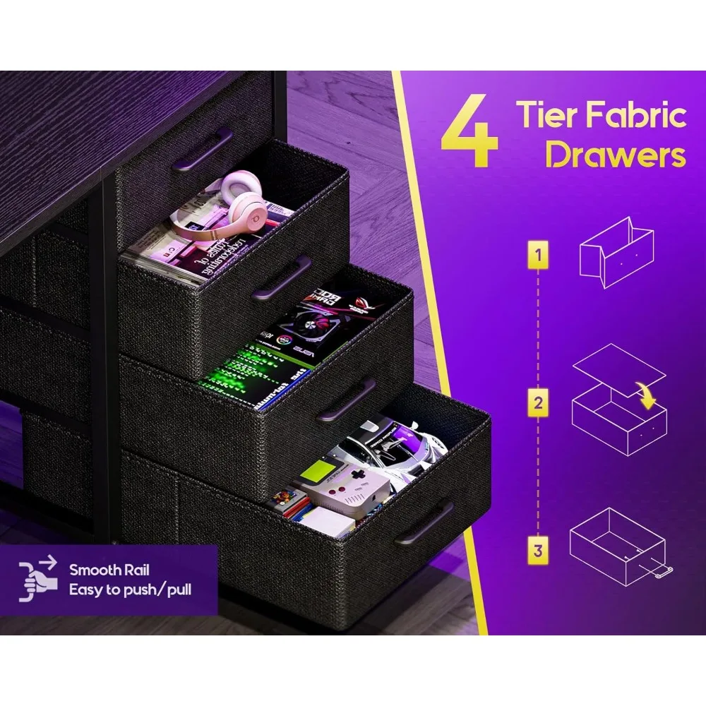 مكتب على شكل حرف L مقاس 59 بوصة مع 4 أدراج، مكتب ألعاب مع أضواء LED ومنافذ طاقة، مكتب كمبيوتر مع لوحة بيجبورد ولوحة مفاتيح T #5