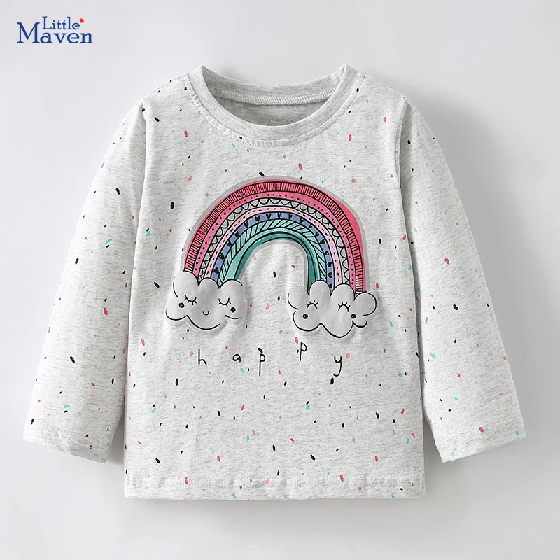 Little maven wiosna jesień ubrania dla dzieci Casual dziewczyny topy Cartoon tęczowy nadruk długie rękawy dziewczynek księżniczka t-shirty bawełniane