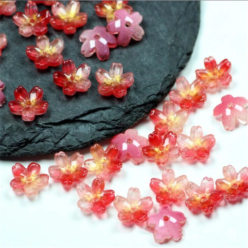 50Pcs/Lot New Creative Torus 10MM Glass Flower Beads Sakura Petals Charm Connectors Diy Earrings Hair Jewelry Making Accessories