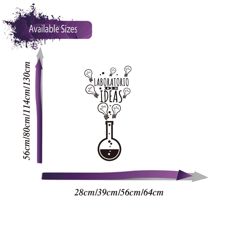 Spanish Laboratory of Ideas Light Bulb Wall Sticker Decal Lab Classroom School Bedroom Home Decor