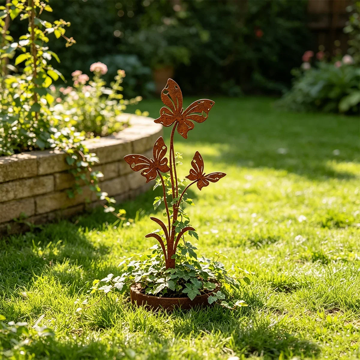 【2D Flat】Vintage Iron Butterfly Lawn Stake – Rustproof Garden Ornament – Perfect for Courtyard, Flower Beds & Planters
