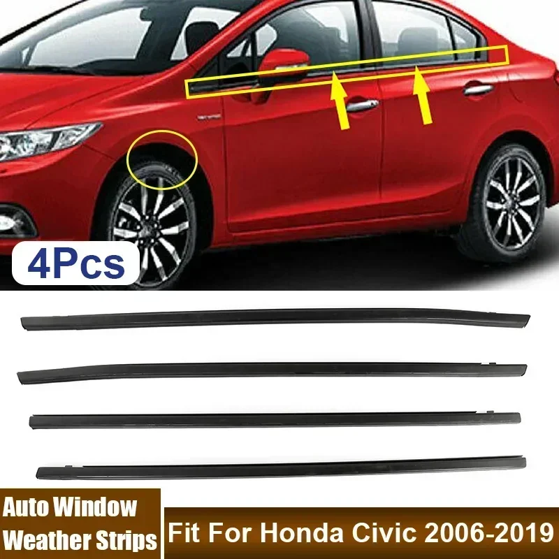 Car Accessories 4Pcs/Set New Windows Glasses Seals Decoration Weatherstrip Rubber Trim Sealing Strips For Honda Civic 2012-2019