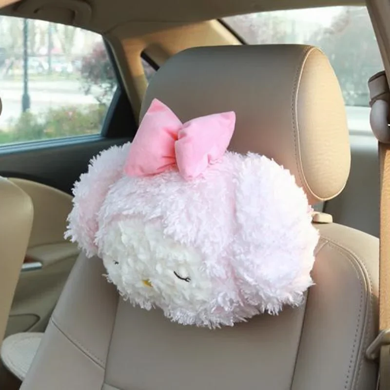 Soft Car Seat Pillow Cute Pink Girl Heart Merlot Rabbit Plush Car Headrest Marshmallow Car Neck Pillow Car Seat Cushion Headrest