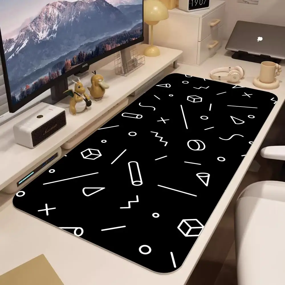 블랙 두들 기하학 심플 마우스 패드, 귀여운 오리 게이머 데스크 매트, 블루 웨이브 마우스 패드, 사무실 액세서리, 드래곤 대형 마우스 패드