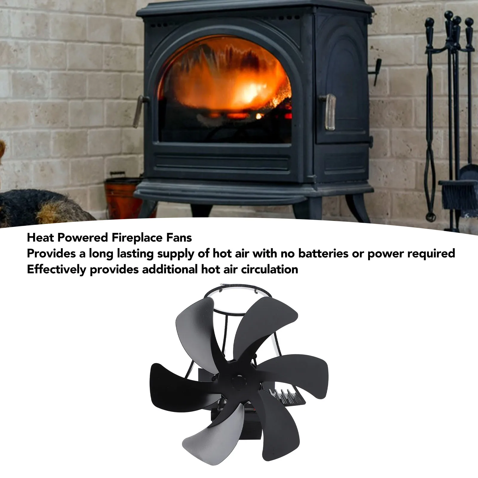 

6 Blade Magnet Wall Mount Heat Powered Stove Fan Pipe Fireplace Fan Magnetic Installation for Wood Log Burners