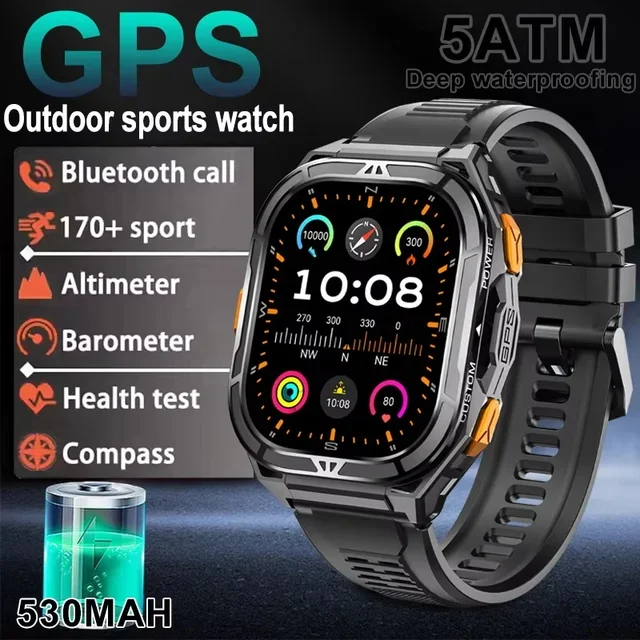 2025 New For Xiaomi Military Outdoor Smart Watch Men's GPS Bluetooth Call 1.96" AMOLED Screen 5ATM Waterproof Sports Smartwatch