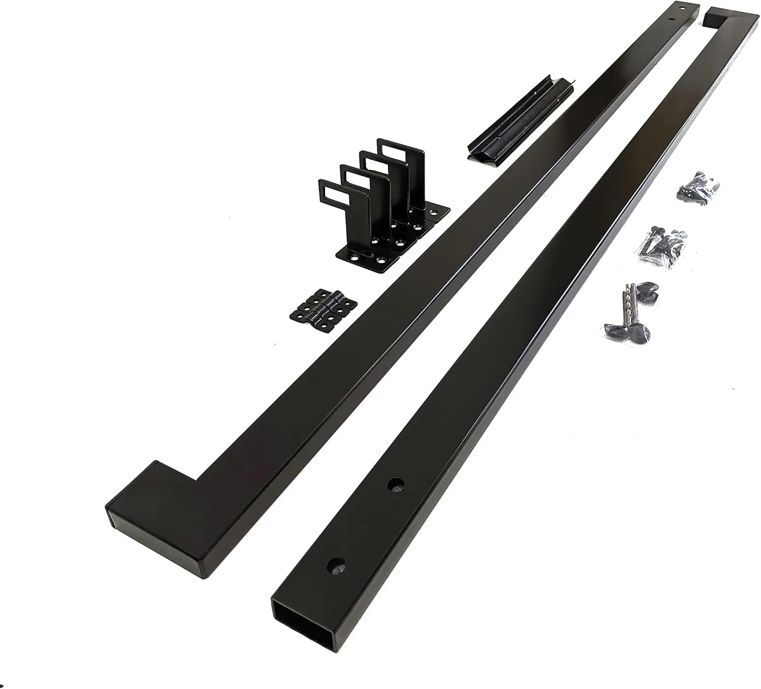 Adjustable Steel Brackets Included, Returns to Wall, Matt Black Powder Coat (12 Foot Handrail Set)