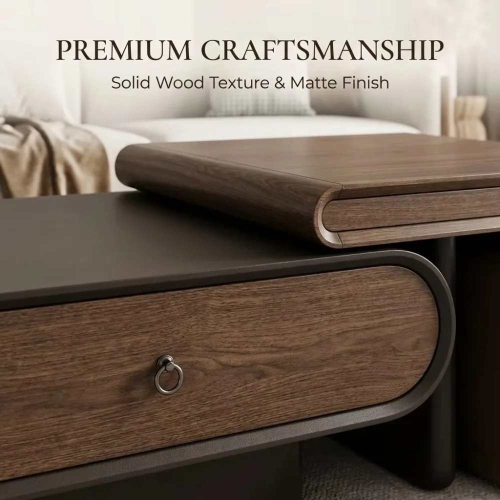 Modern Two-piece Design, Coffee Table, Wooden Board, Glossy Paint, Easy to Clean, Durable, Household Living Room Furniture