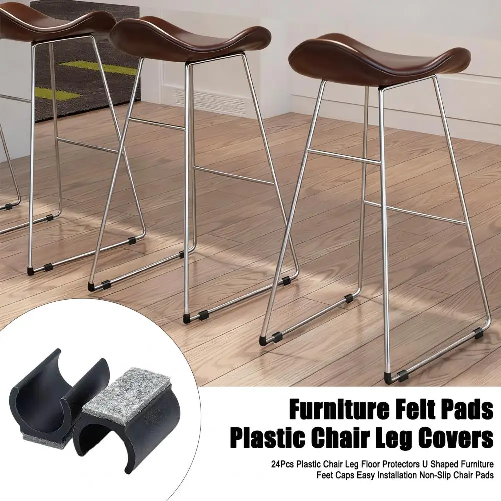 Chair Leg Protectors Furniture Felt Pads 24pcs U Shaped Plastic Chair Leg Floor Protectors with Non-slip Felt Pads Furniture