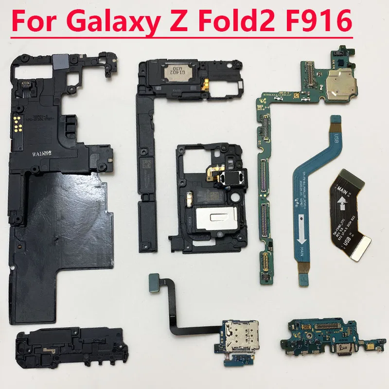 NFC Coil Dock Charging Port Board Main LCD Signal Cable Volume Button SIM Card Tray For Samsung Galaxy Z Fold2 5G F916 Fold 2