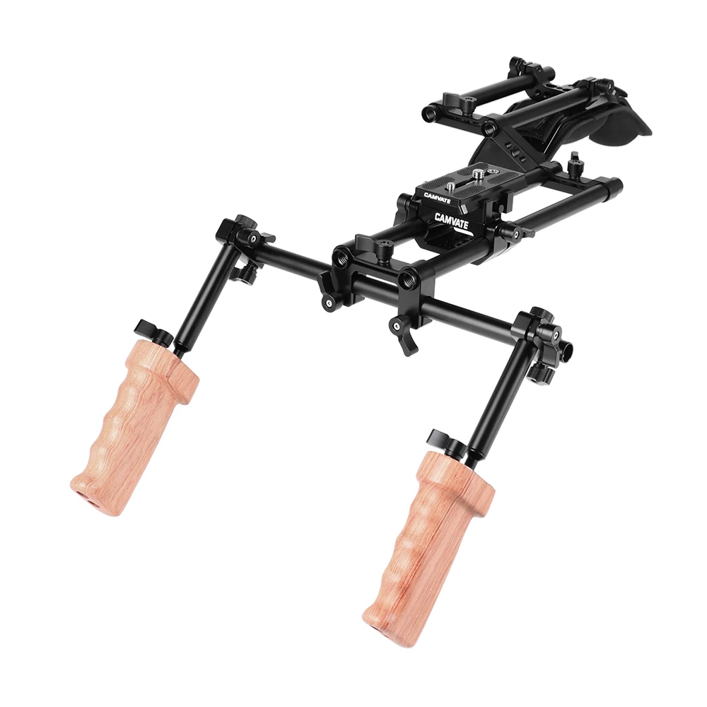 CAMVATE Pro Shoulder Mount Rig With Manfrotto QR Plate & Wooden Handgrip & Z Shape Rod Clamp For HDSLR Camera / DV Camcorde