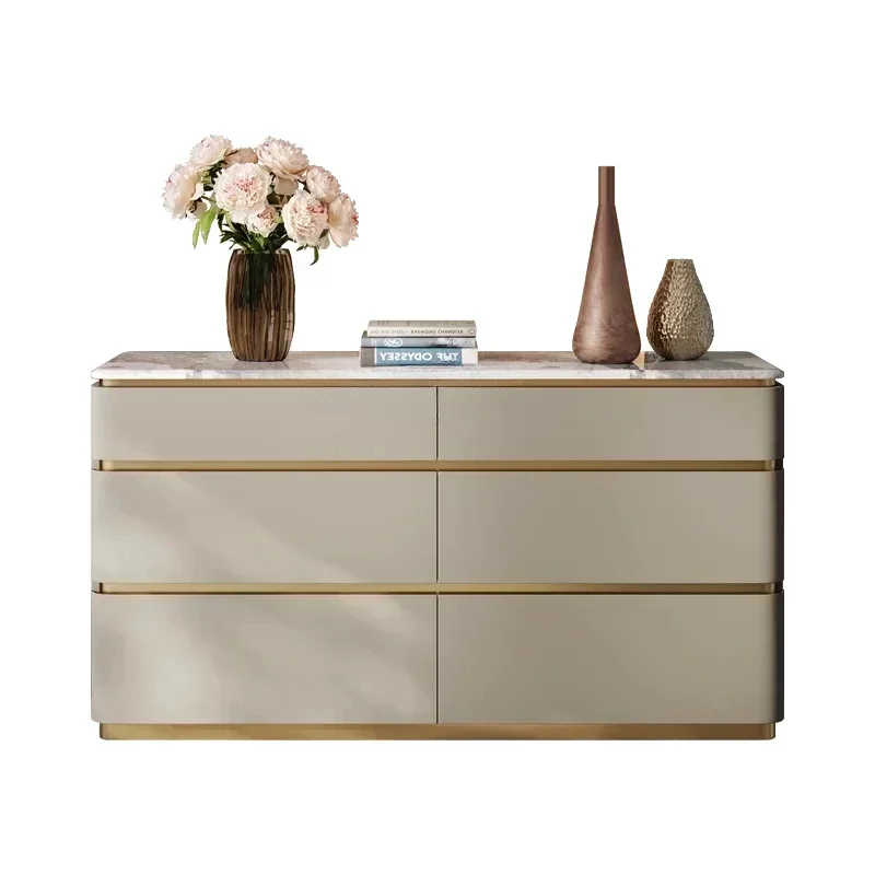 

Light luxury six-chest cabinet bucket marble high-end bedroom TV cabinet fully installed entrance storage cabinet