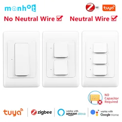 Tuya Zigbee Switch Smart Wall Light Switches Neutral Wire Required 110-220v 1 2 3Gang Voice Control Work with Alexa Google Home