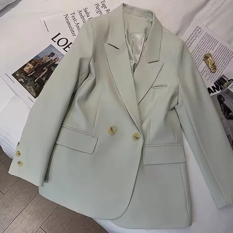 

Spring 2025 Women's Casual One-Button Jaets Suits Straight Cut Loose Fit Long Sve Pure Color Versatile Chinese Made