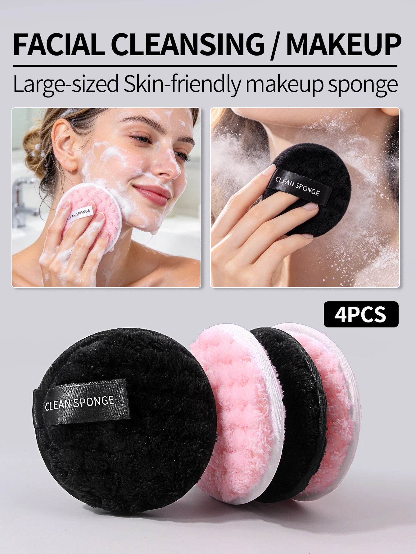 4Pcs Microfiber Reusable Pads, Soft Fluffy Cleansing Puff, Washable Loose Powder Puff, Wet Dry Dual Use Makeup Tools