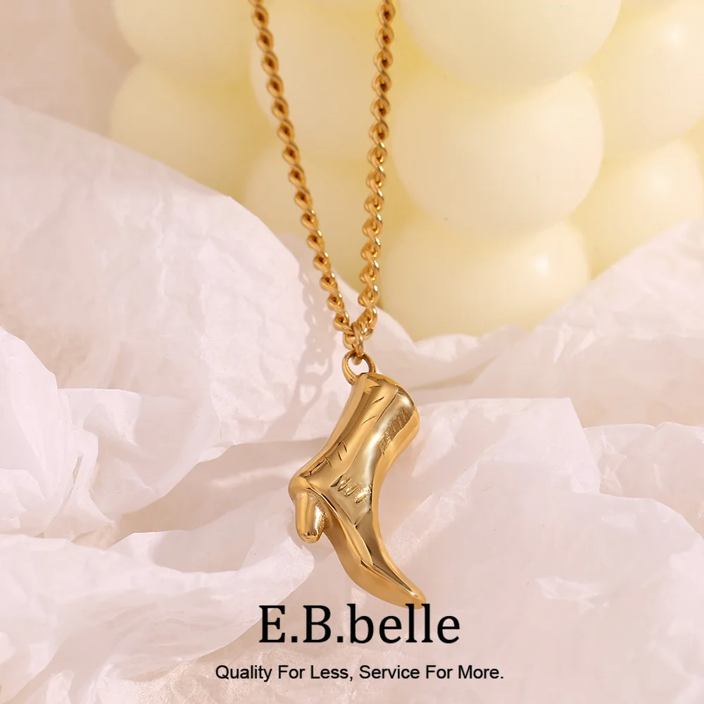 E.B.belle Cowboy Boots Pendant Necklace Waterproof 316L Stainless Steel Jewelry 18K Gold Plated Decoration