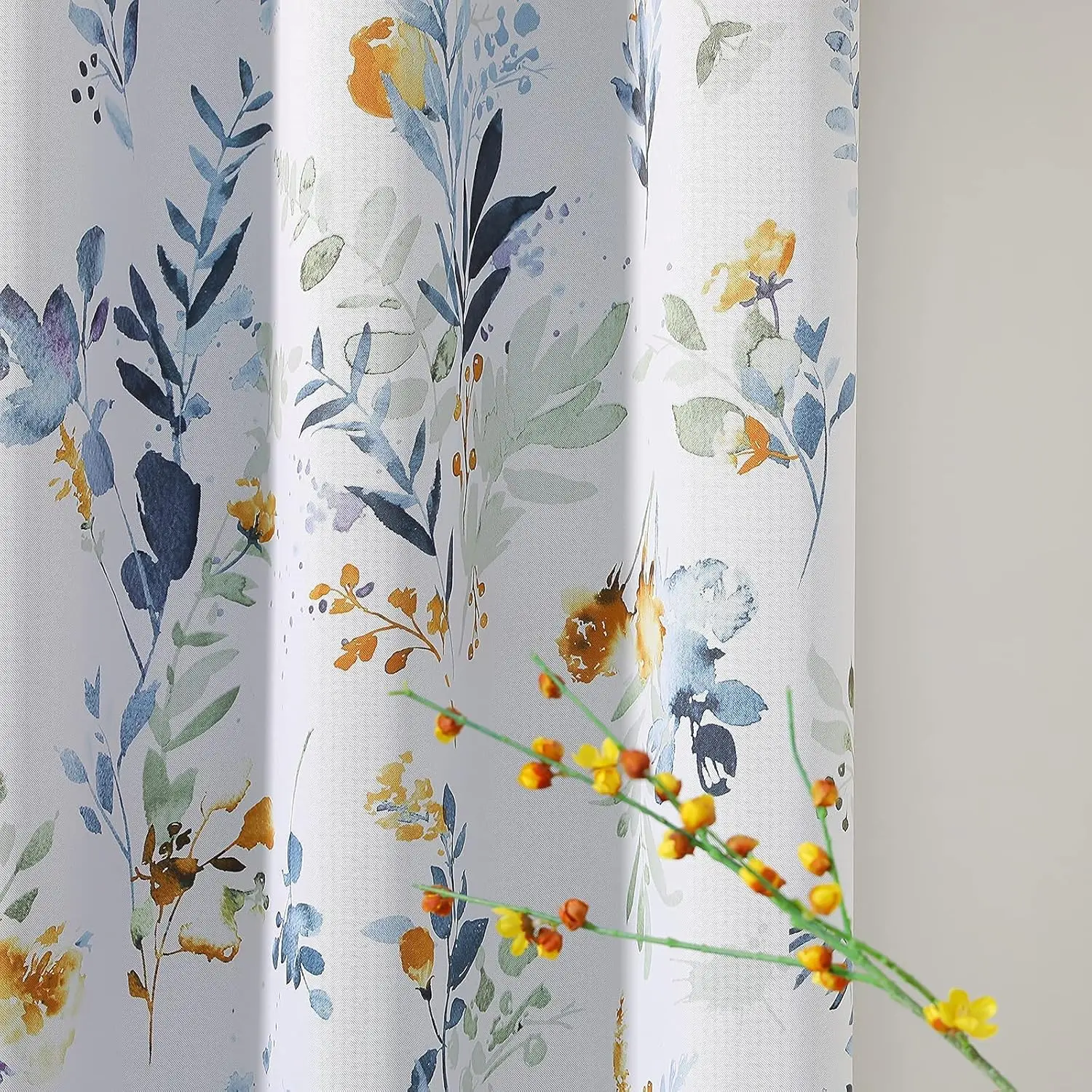 

72 Inch Floral Curtains for Living Room Bedroom, Thermal Insulated Darkening Drapes with Grommets, Yellow and Blue, 2 Panels