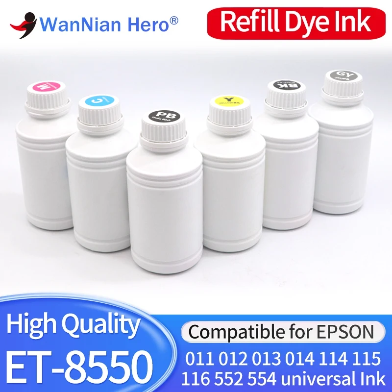 500ML 250ML Dye Ink For Epson 011 012 013 014 114 115 552 Refill INK Eco-Tank L8160 L8180 L8168 L8050 ET-8500 ET-8550 Printer