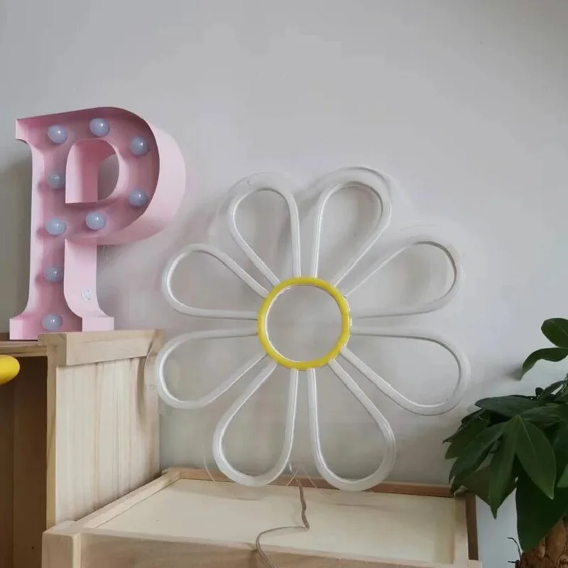 Cute Cartoon Daisy Flower Neon Light LED Sign Decoration Home Bar Hotel Wall Bedroom Party Decorative Acrylic Lamp