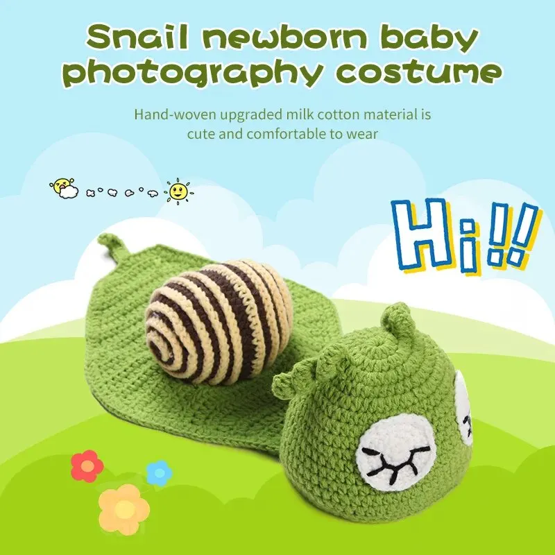 1 PCS Newborn One-Piece Snail Photography Costume Baby 100-Day Full Moon Photography Costume Hand-Woven Photo Props