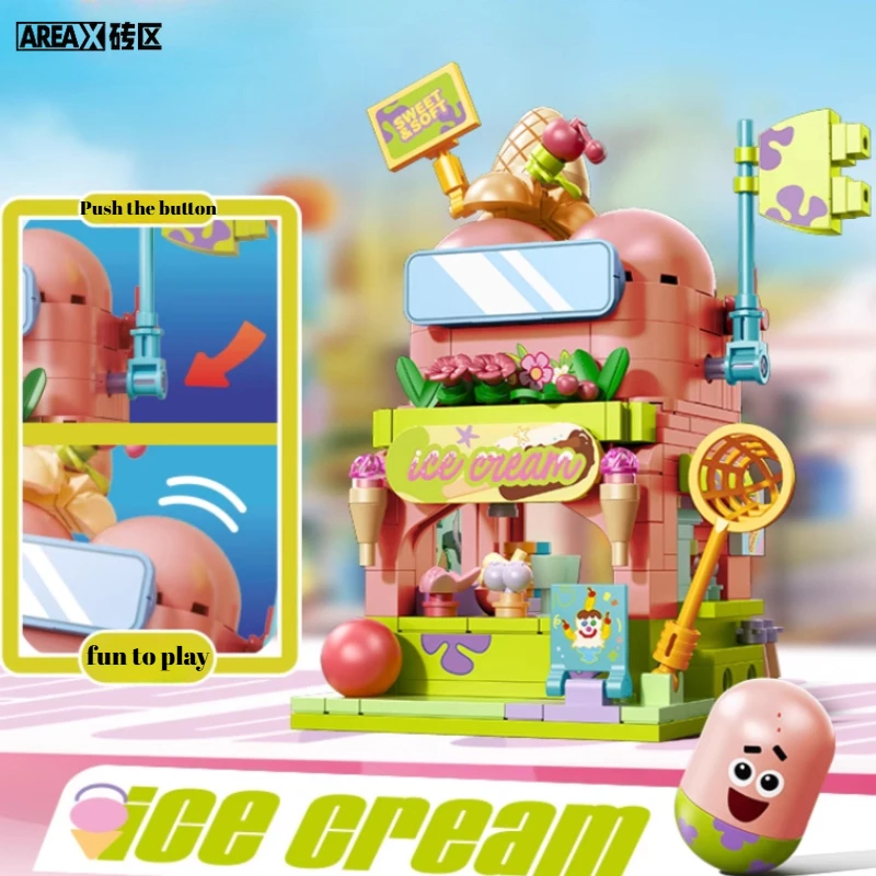 AREAX SpongeBob SquarePants Building Blocks Street View Series Puzzle Modello di assemblaggio Giocattoli Regali di compleanno per uomini e donne