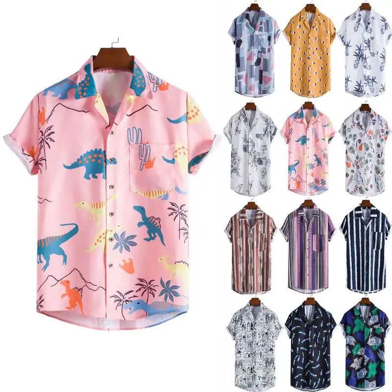 

Men's Loose Striped Shirt Printed Short-Sleeved Neck Regular Thickness Extra Wide Fit Autumn Fashion Casual Shirt