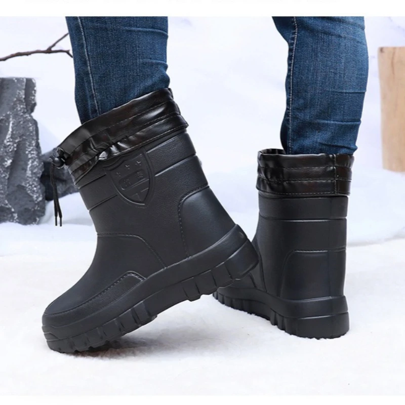 Winter Windproof Cotton Rain Boots Men Warm Light Ankle Rainboots Black Slip on Rain Shoes Men Waterproof botas para hombre