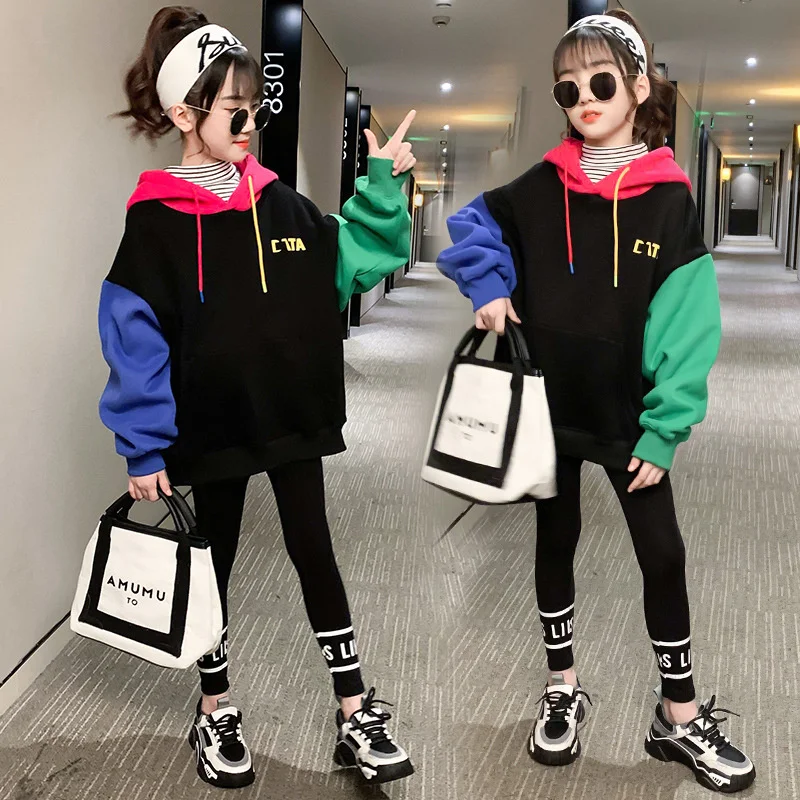 

Girls Suit Sweatshirts +Pants Cotton 2Pcs/Sets 2022 Splicing Spring Summer Outfits Sports Sets Kid Tracksuit Children Clothing