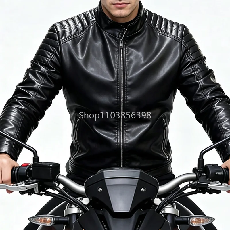 Leather Jacket Men Brand Clothes Men's Stand Collar Motorcycle Clothes Autumn Spring Big Size Motorcycle Streetwear Outwear Male