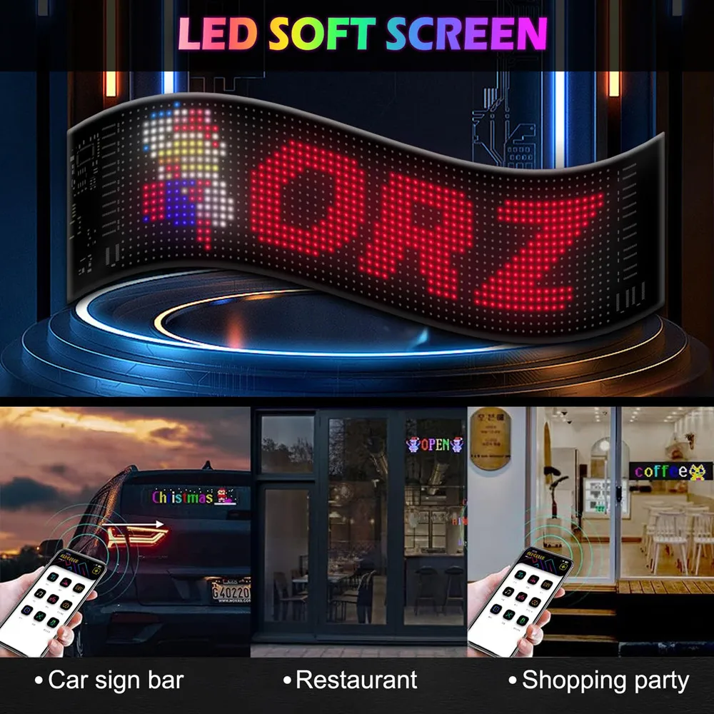 

RGB Flexible Display Panel Screen, Programmable Led Sign with App, Personalised Advertising for Businesses, Car, Shop, Hotel