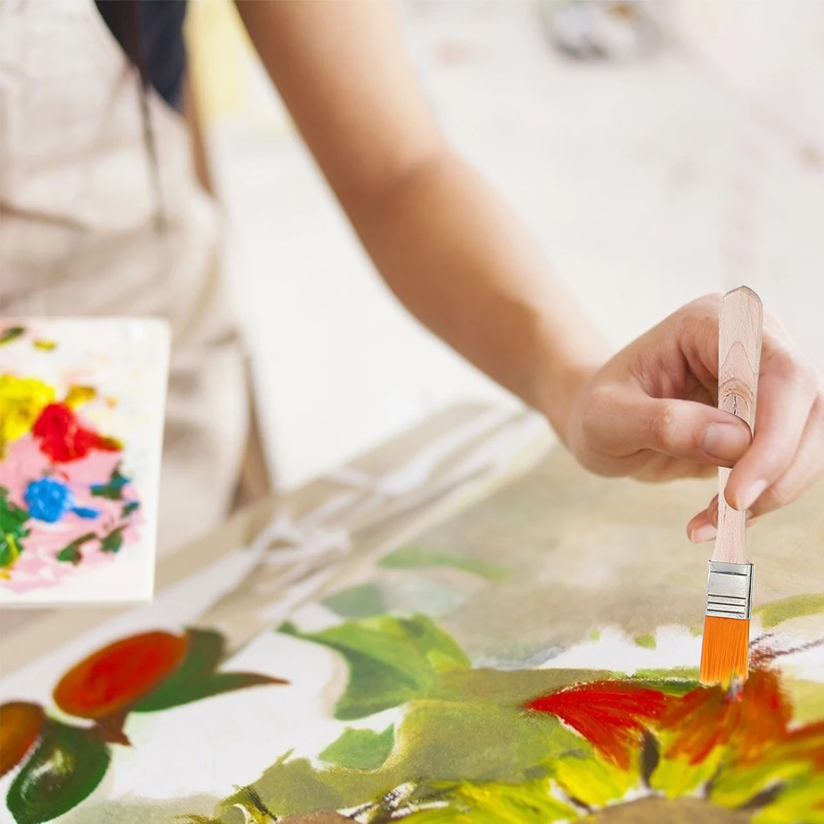 

10pcs Nylon Set Useful Brush Durable Flat Paint Brush For Kids Students Watercolor Oil Painting Creative Drawing