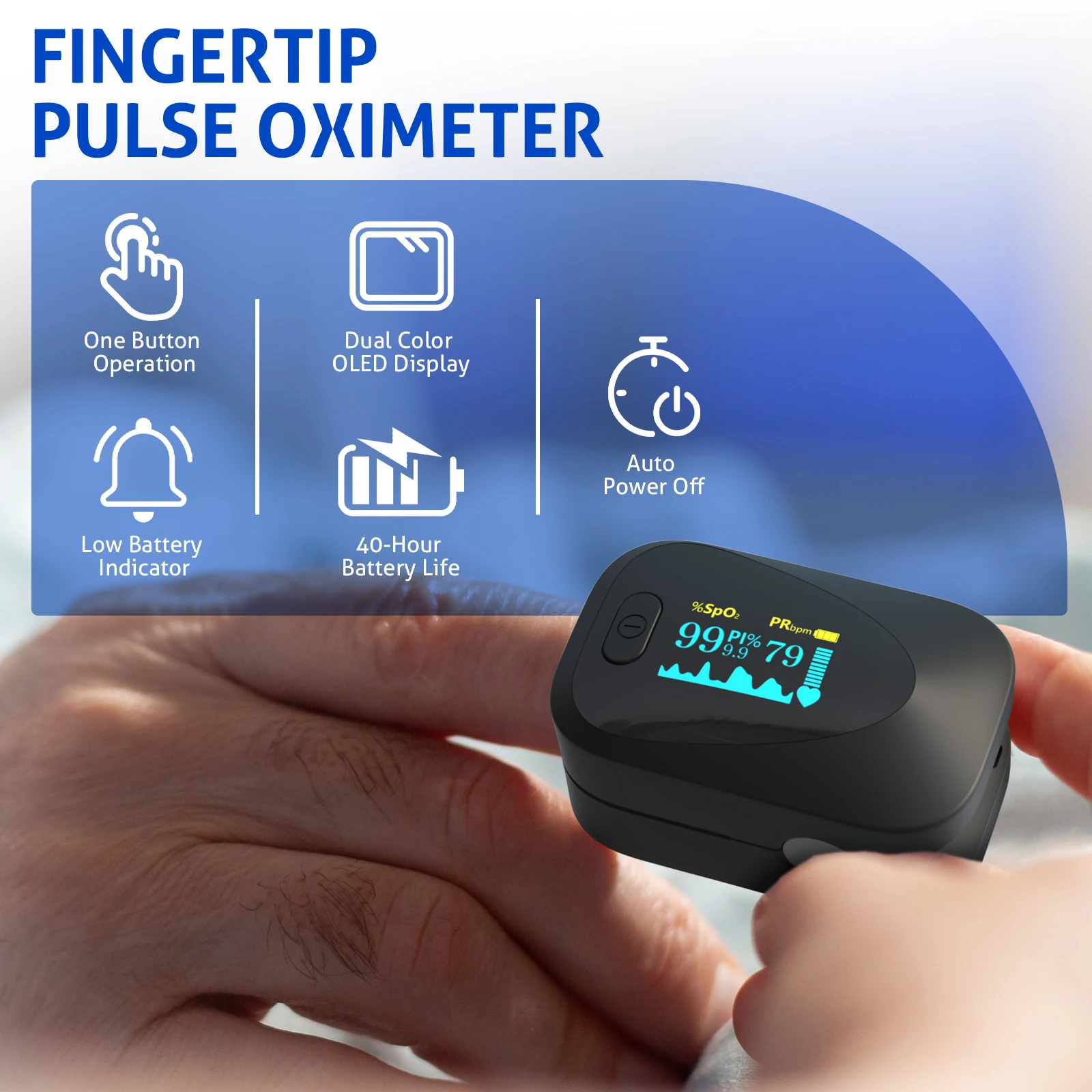 C6AO Fingertip Pulse Oximeter Blood Oxygen Saturation SpO2 Monitor with Pulse Rate PI OLED Display Portable Finger Oxygen Meter