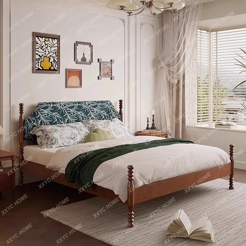 

Ретро-кровать из массива дерева, двуспальная, 1,8 метра, для главной спальни, с мягким изголовьем, свадебная кровать, роскошное постельное белье