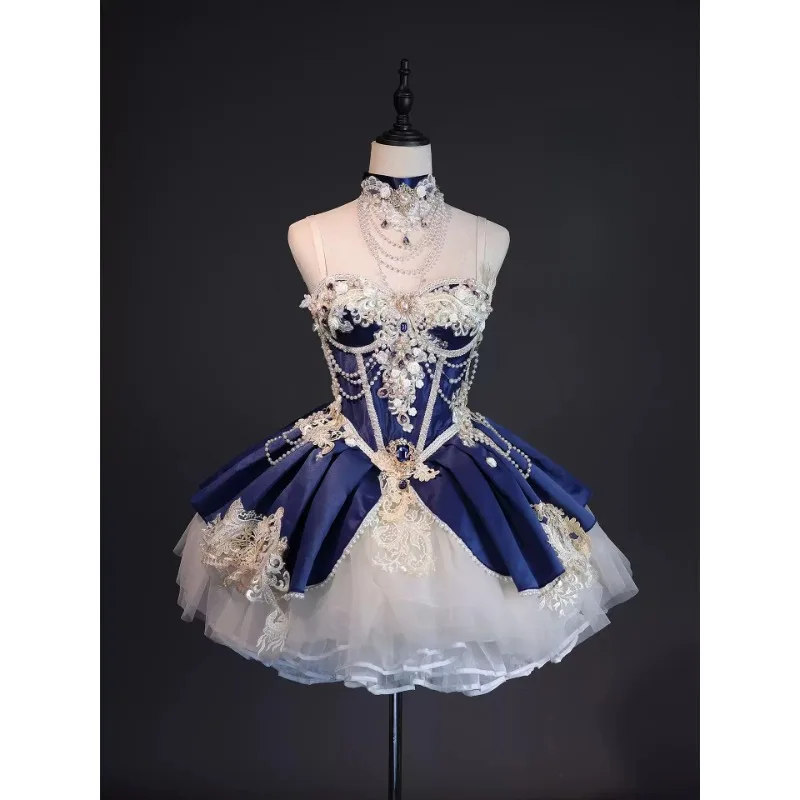 Corset Lace Dress, Fishbone Embroidery Show Gown, Without Accessories, Concert Stage Outfit S-XL