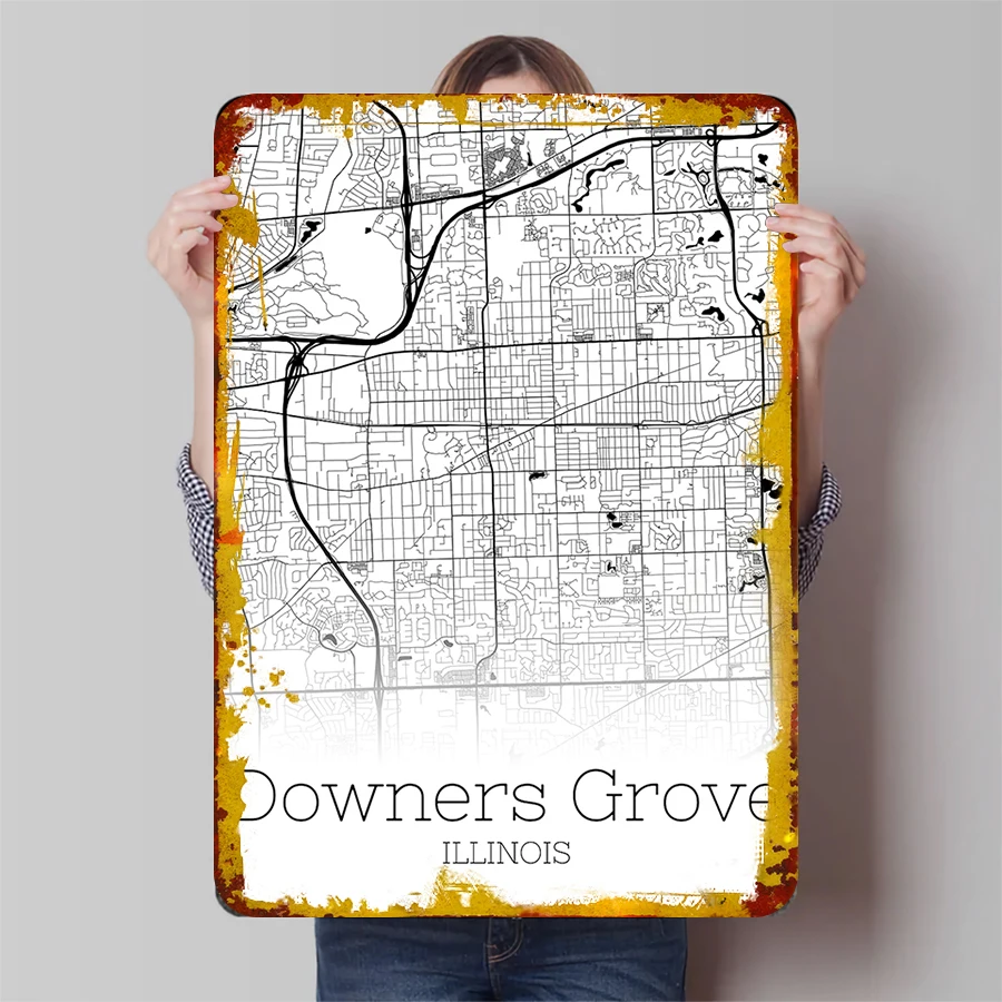 Custom Downers Grove Illinois City Map Metal Wall Art Home Decor Souvenir