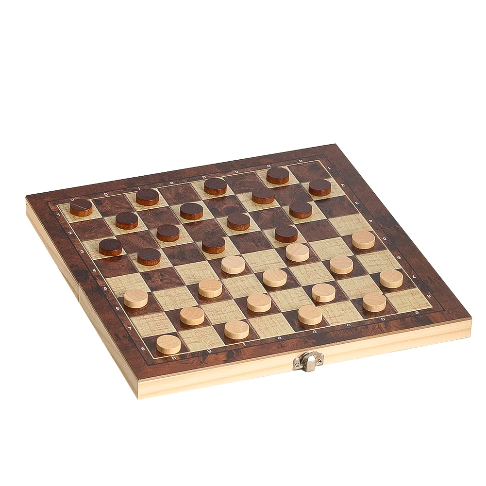 Wooden 3-in-1 Checkers Backgammon and Chess Set Model Suitable for Parties Travel Portable Foldable Chessboard Game Gift
