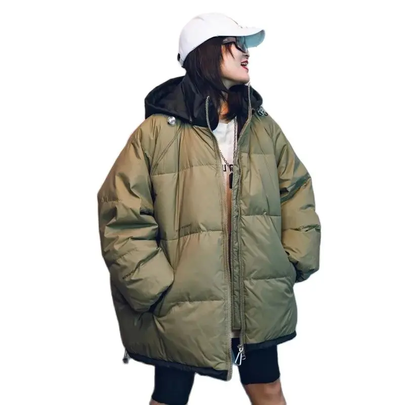 Chaqueta de plumón de pato blanco para mujer, abrigo holgado con capucha europeo de talla grande, novedad de invierno 2024