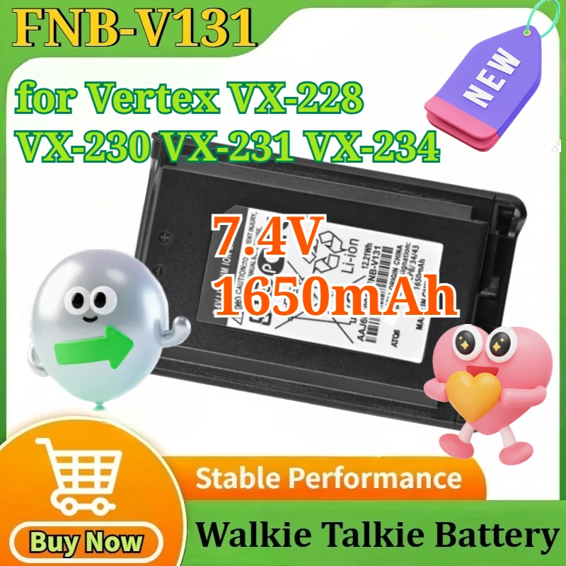 

New Quality FNB-V131 7.4V 1650mAh Walkie Talkie Li-ion Battery for Vertex VX-228 VX-230 VX-231 VX-234 Two Way Radios Extra Parts
