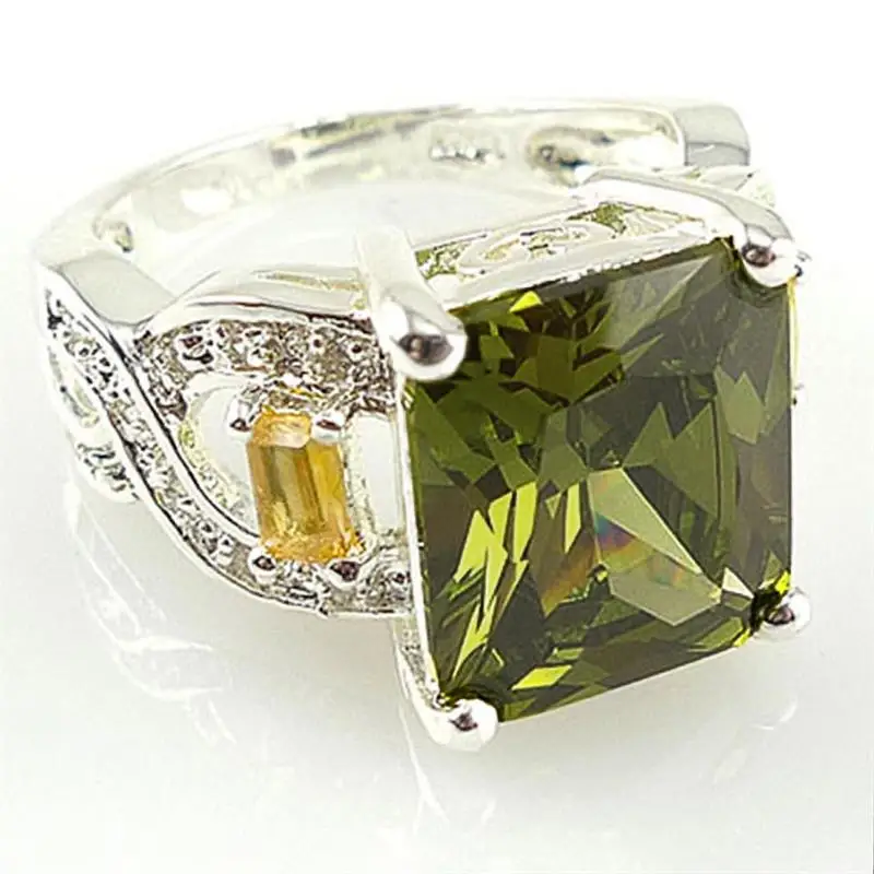 Huitan Großer geometrischer CZ-Ring für Damen, silberfarben, für Party, Hochzeit, luxuriöser Versprechensschmuck, trendige Damen-Accessoires für die Braut