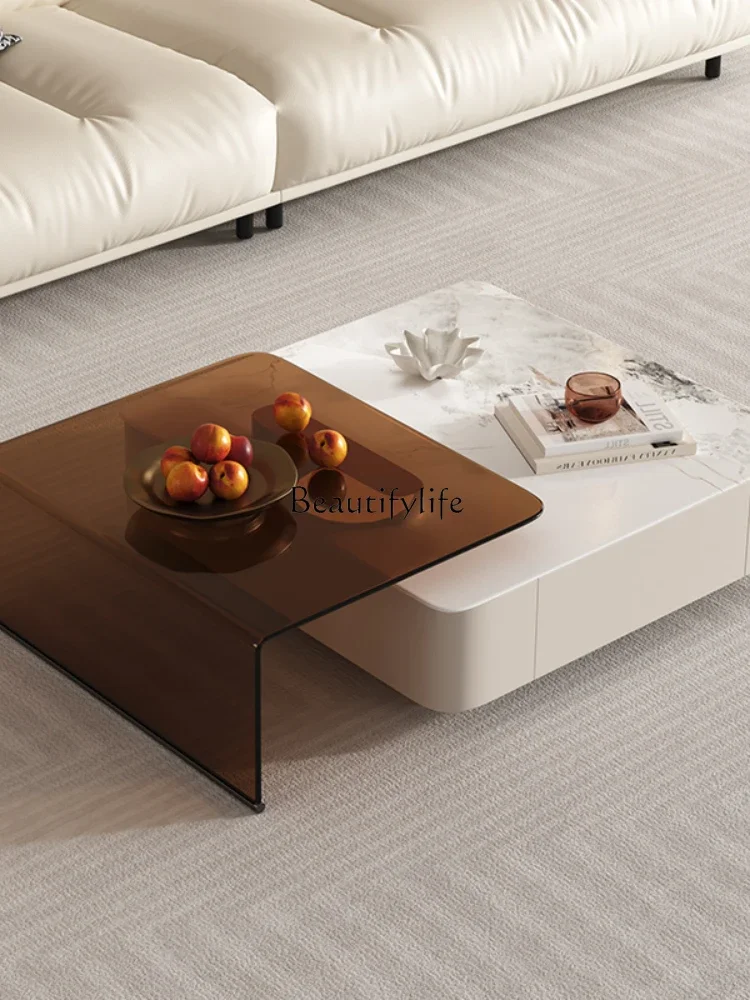 Rock slab coffee table TV cabinet Modern simple household small apartment living room retractable cabinet