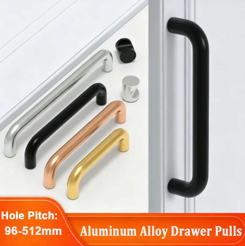 2/4/6Pcs Aluminum Alloy U-Bar Cabinet Pulls Gold Black Furniture Drawer Handle Hole Distance 96-512mm Kitchen Cupboard Door Part